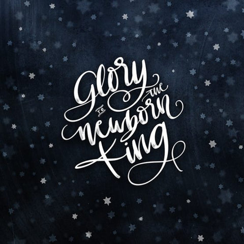 Glänzend schimmernde Weihnachtskarte: GLORY TO THE NEWBORN KING