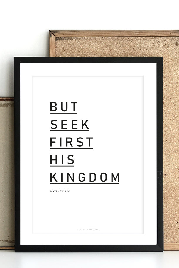 A3 Poster: BUT SEEK FIRST HIS KINGDOM (Weiß & Braun)